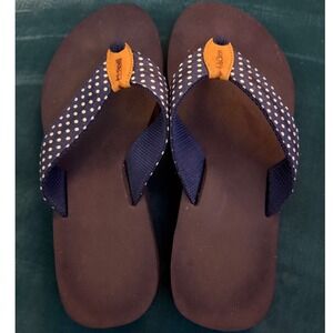 LL Bean Womens Polka Dot Flip Flops Navy Blue Thong Sandals 9 Medium 287332